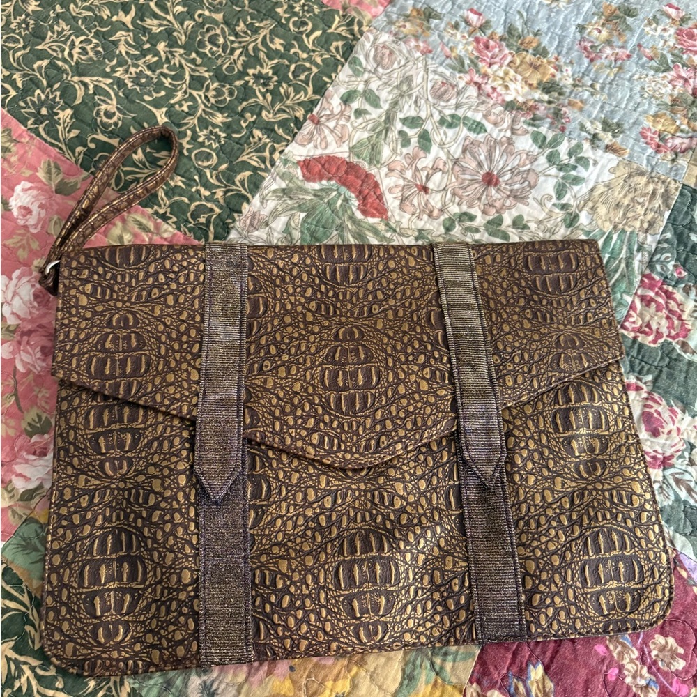 Ganni Brown Embossed Clutch